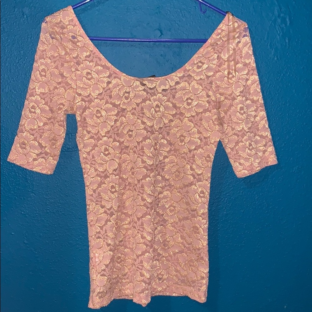 See threw glitter pink/tan shirt